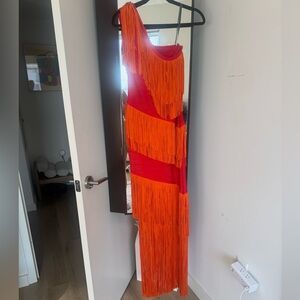 Herve Leger Fringe One Shoulder Gown 
HERVE LEGER